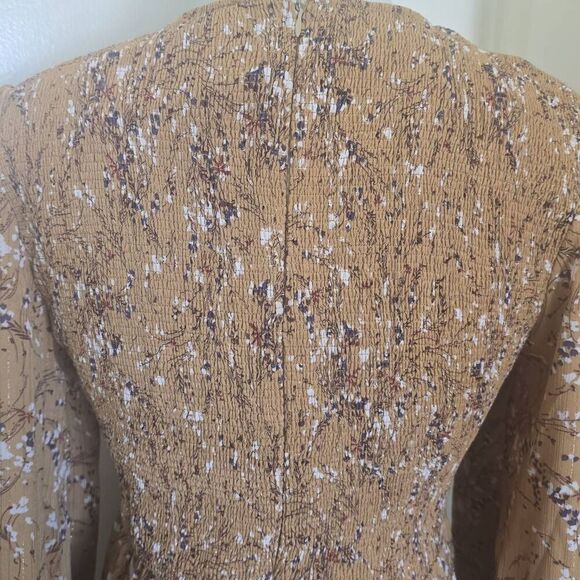 Lorraine Beige Chiffon w/ Mini Floral Prt. Gold Threads, Bohemian Dress, NWT, 12 - Picture 8 of 11
